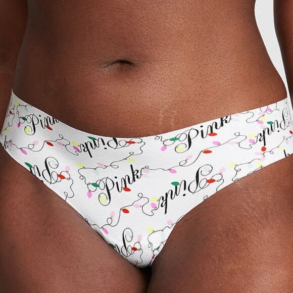 NWT- VICTORIA’S SECRET PINK 
NO-SHOW THONG PANTY- CHRISTMAS LIGHTS-SIZE XS - Picture 1 of 7